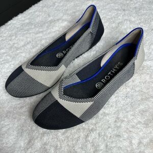 Women’s Rothy's shoes size 9 1/2 US. The Flat Captoe Black White Plaid